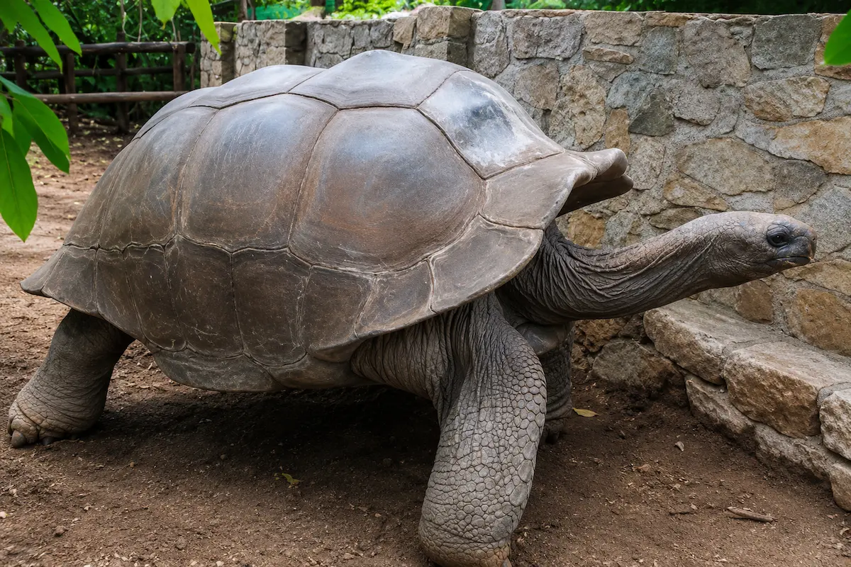 Spider tortoises feeding together at Lemuria Land Park in Madagascar