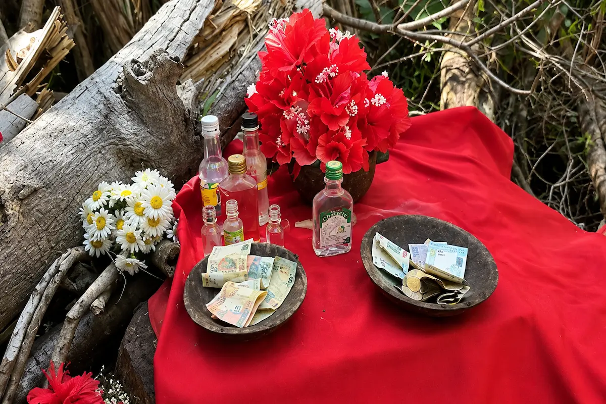 Traditional ritual altar at Lemuria Land Park in Madagascar