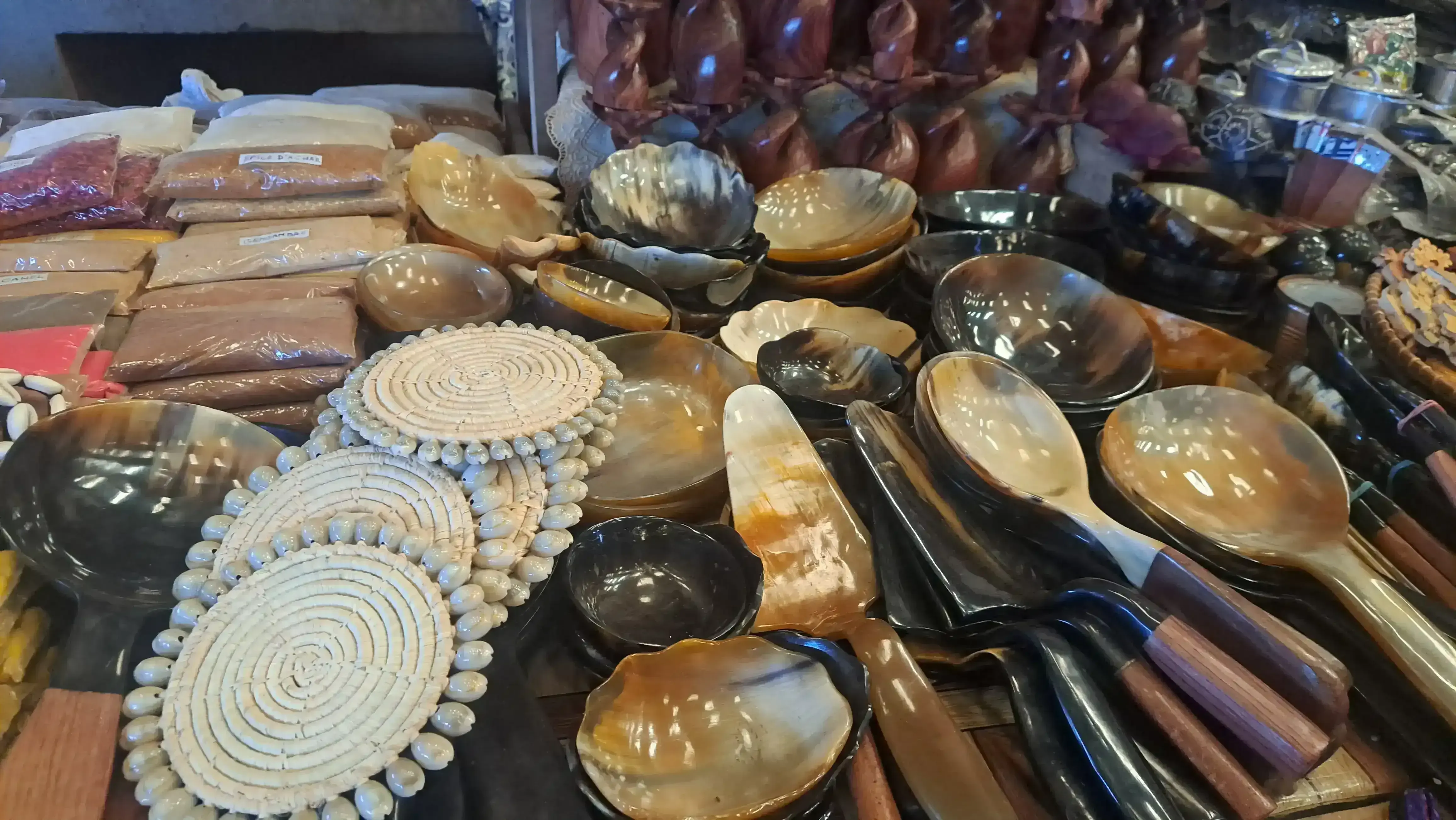 Colorful local market in Nosy Be Madagascar with fresh produce and handcraft